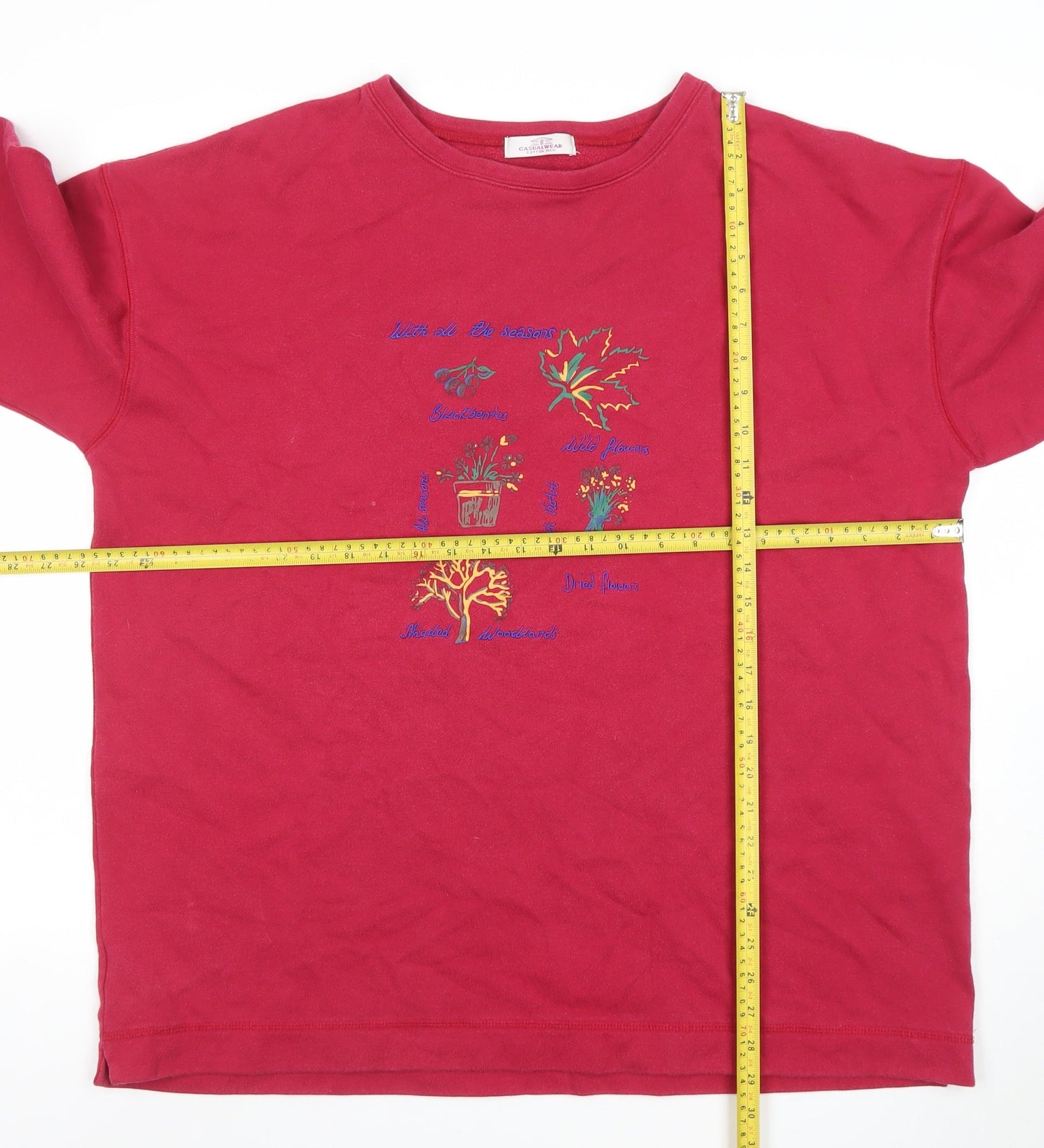 Casualwear Women Red Embroidered Cotton Pullover Sweatshirt Size 20