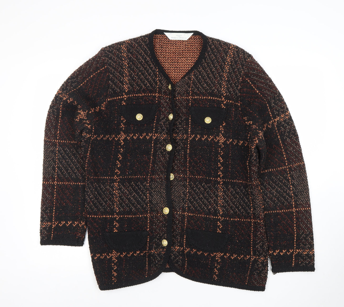 Marks and Spencer Women's Brown Check Wool Blend Blazer Jacket Size 18