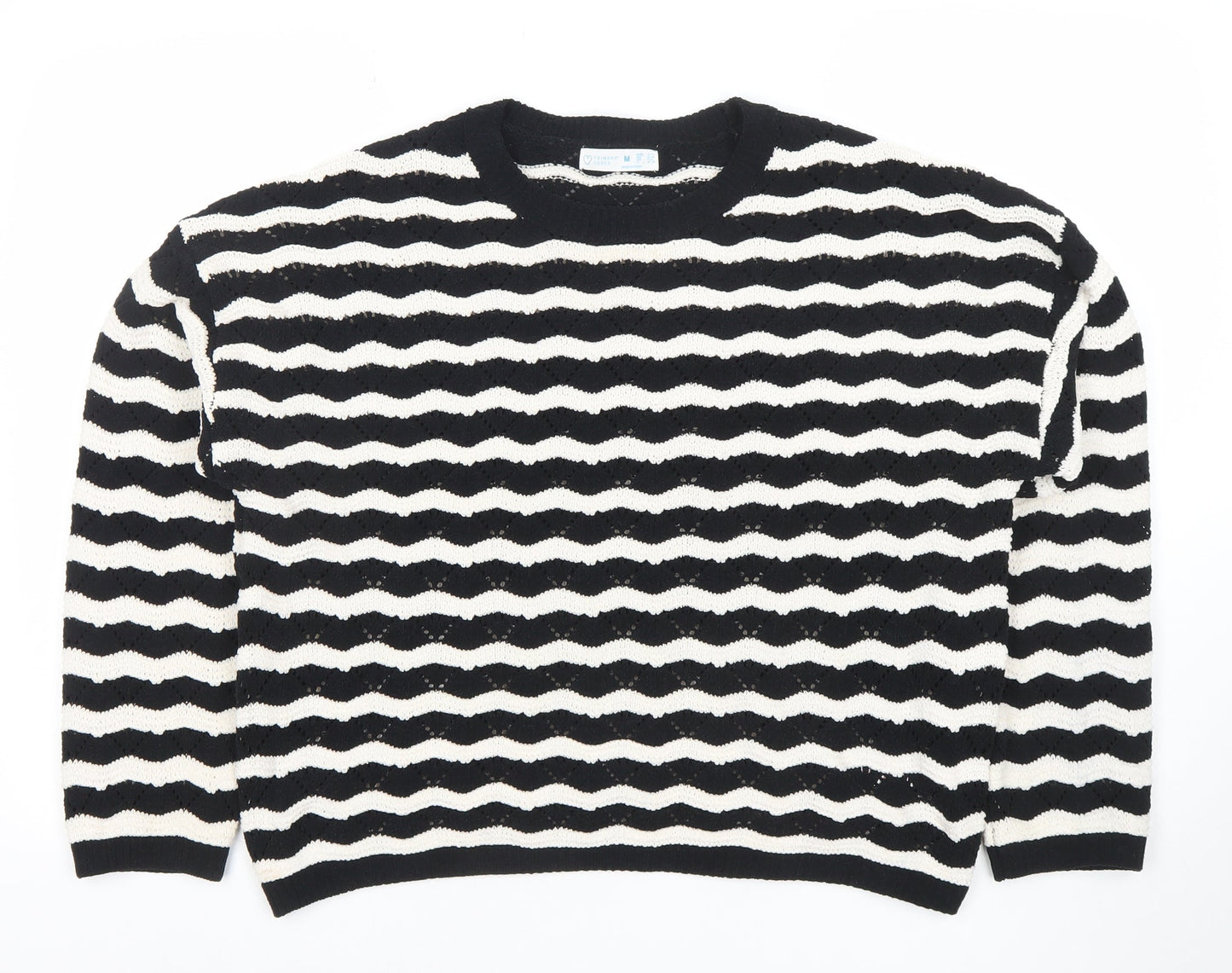 Primark Womens Black White Striped Knit Jumper Size M 12-14 Crew Neck