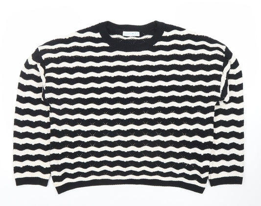 Primark Womens Black White Striped Knit Jumper Size M 12-14 Crew Neck