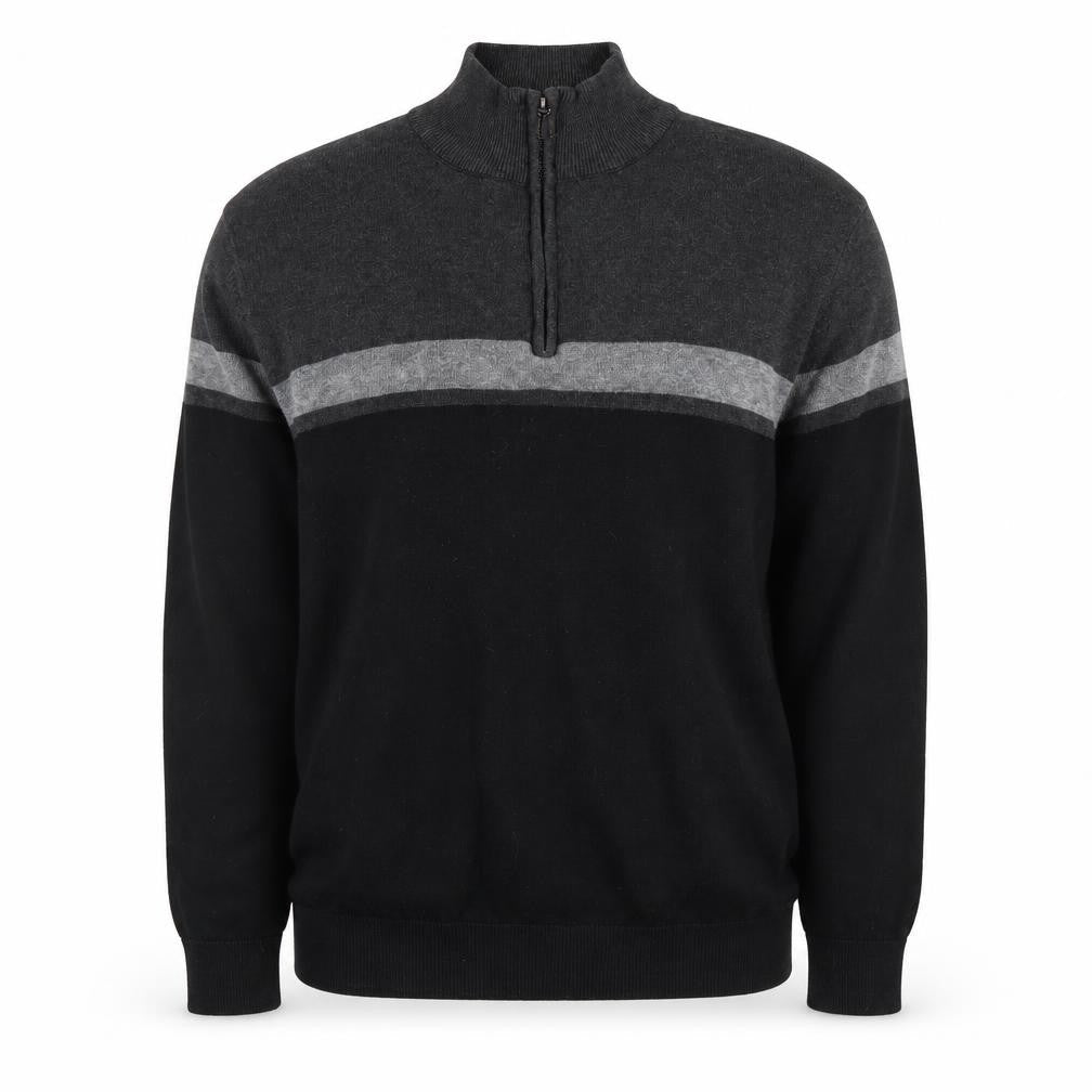 TU Mens Black Grey 1/4 Zip High Neck Cotton Jumper M
