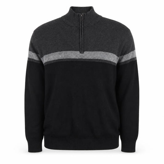 Tu Mens Black Grey 1/4 Zip High Neck Cotton Jumper M
