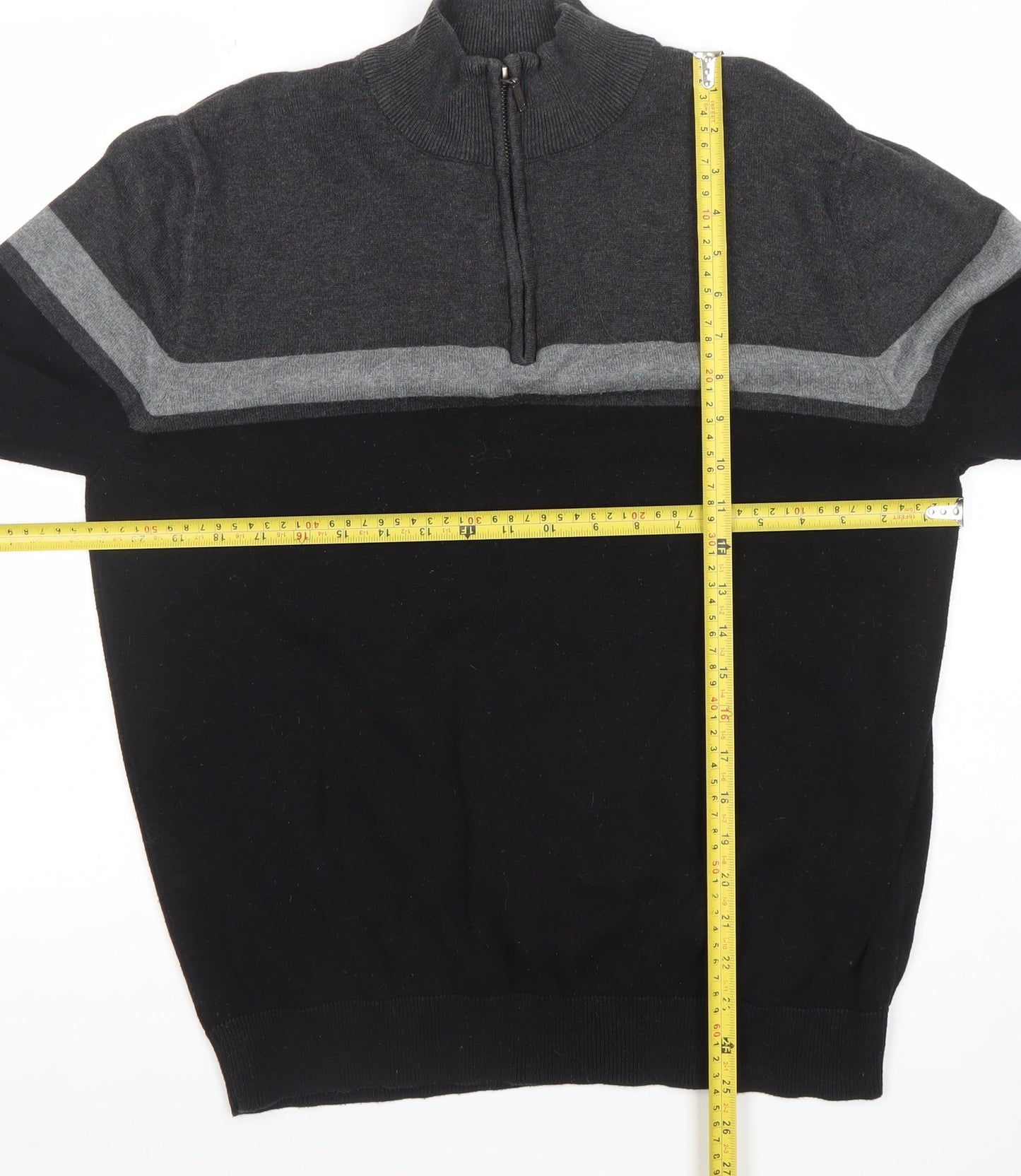 TU Mens Black Grey 1/4 Zip High Neck Cotton Jumper M