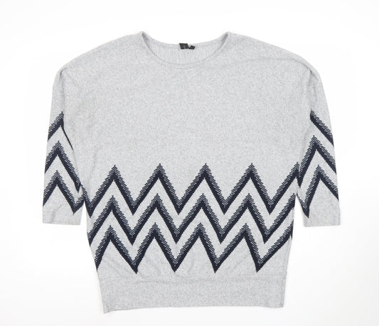 Izabel London Women Grey Zigzag Tunic Top Size 10 Short Sleeve Knit