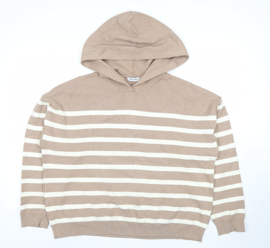 Alice Collins Women's Beige Striped Hooded Pullover Size 18