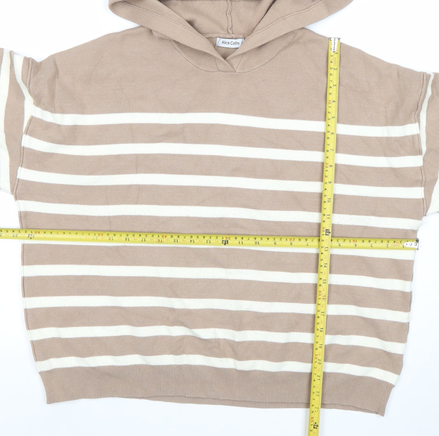Alice Collins Women's Beige Striped Hooded Pullover Size 18