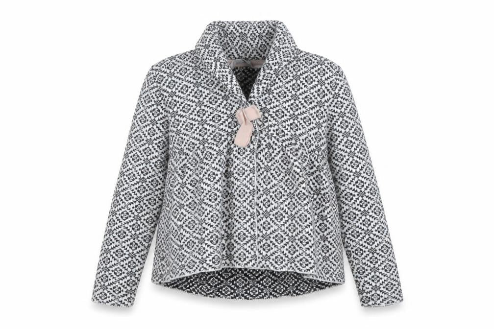 MyWear Girls Black Knit Geometric Tie Jacket 5-6 Years Lined Winter Cotton Blend