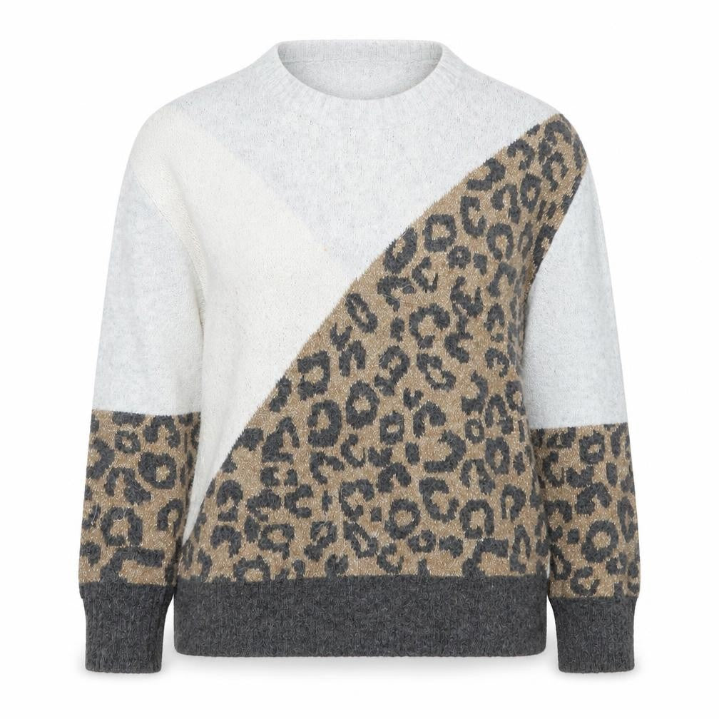 Tu Womens Grey Leopard Print Crew Neck Knitted Jumper Medium