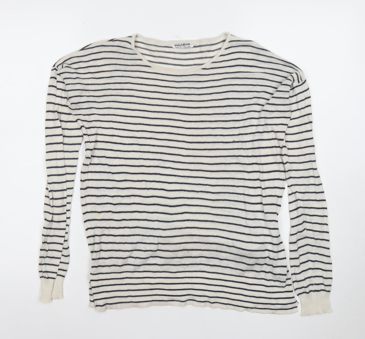 Pull&Bear Women’s White Striped Knit Long Sleeve T-Shirt Size 12