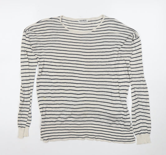 Pull&Bear Women’s White Striped Knit Long Sleeve T-Shirt Size 12
