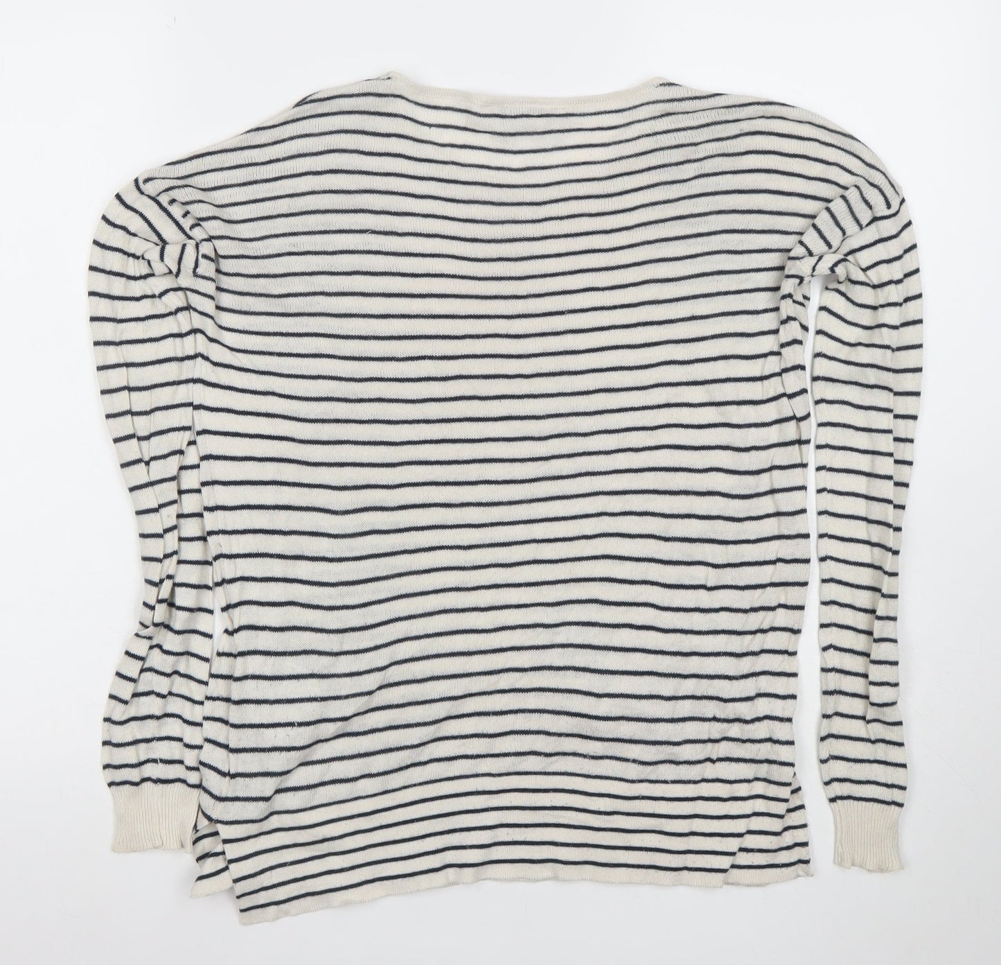 Pull&Bear Women’s White Striped Knit Long Sleeve T-Shirt Size 12
