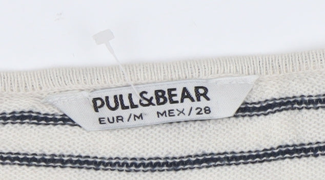 Pull&Bear Women’s White Striped Knit Long Sleeve T-Shirt Size 12