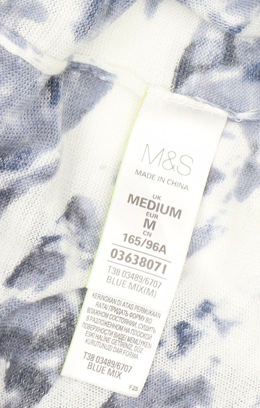 Marks and Spencer Women’s Blue Floral Open Knit Cardigan M