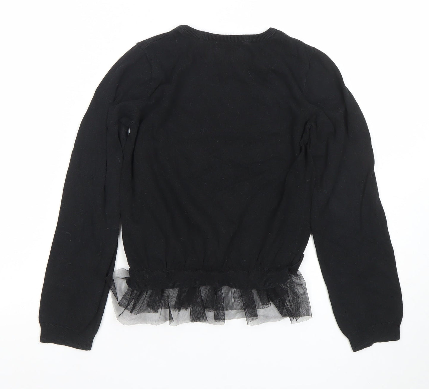 H&M Girls Black Sequin Cat Pullover Long Sleeve T-Shirt 10 Years