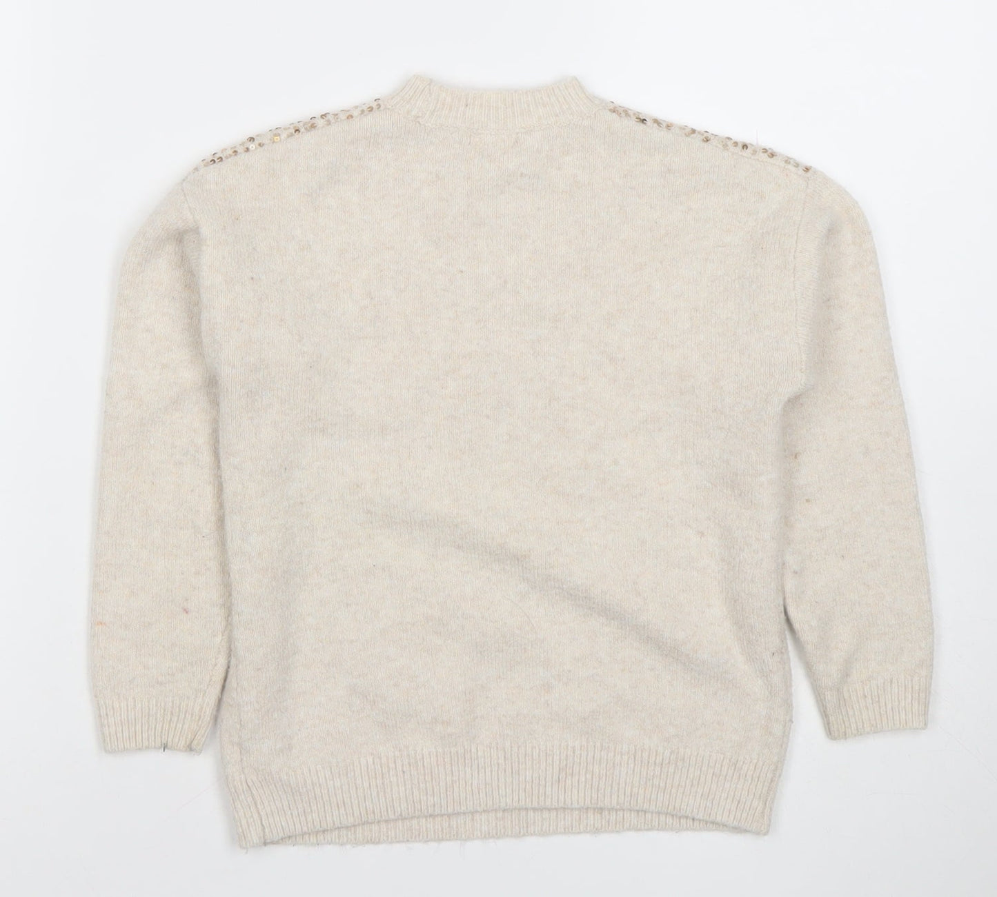 Next Girls Beige Sequin Star Jumper Pullover Knitwear 7 Years