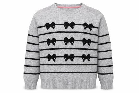 Crew Clothing Company Girls Grey Bow Stripe Knit Jumper Size 16 Years