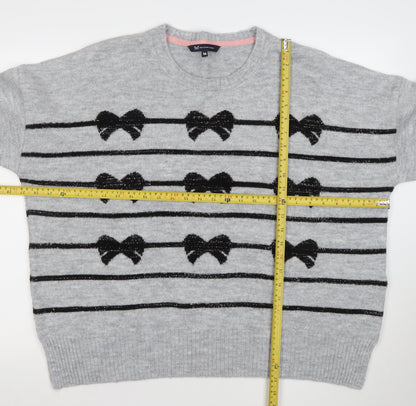 Back view of Crew Clothing girls’ grey bow stripe knit jumper, size 16, years