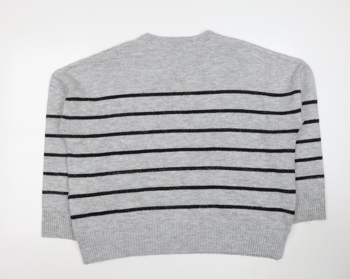 Crew Clothing Company Girls Grey Bow Stripe Knit Jumper Size 16 Years