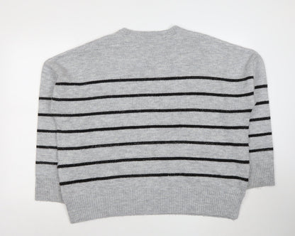 Close-up detail of Crew Clothing girls’ grey bow stripe knit jumper, size 16, years