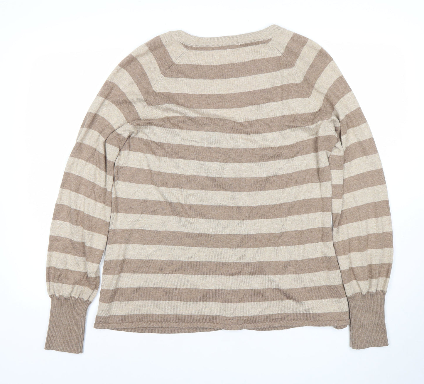 Marks and Spencer Women’s Beige Striped Scoop Neck Cardigan Size 18