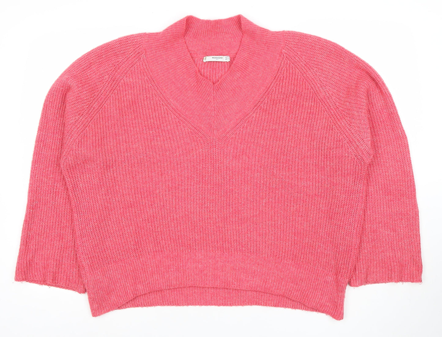Mango Women’s Pink V-Neck Knit Pullover Jumper Size 12