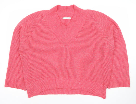 Mango Women’s Pink V-Neck Knit Pullover Jumper Size 12