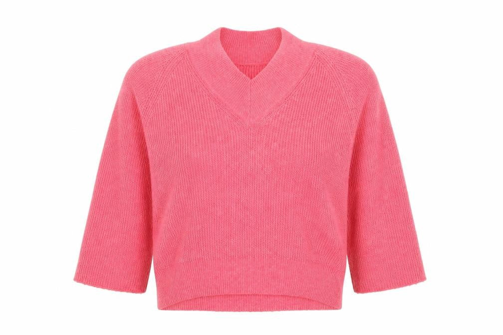 Mango Women’s Pink V-Neck Knit Pullover Jumper Size 12