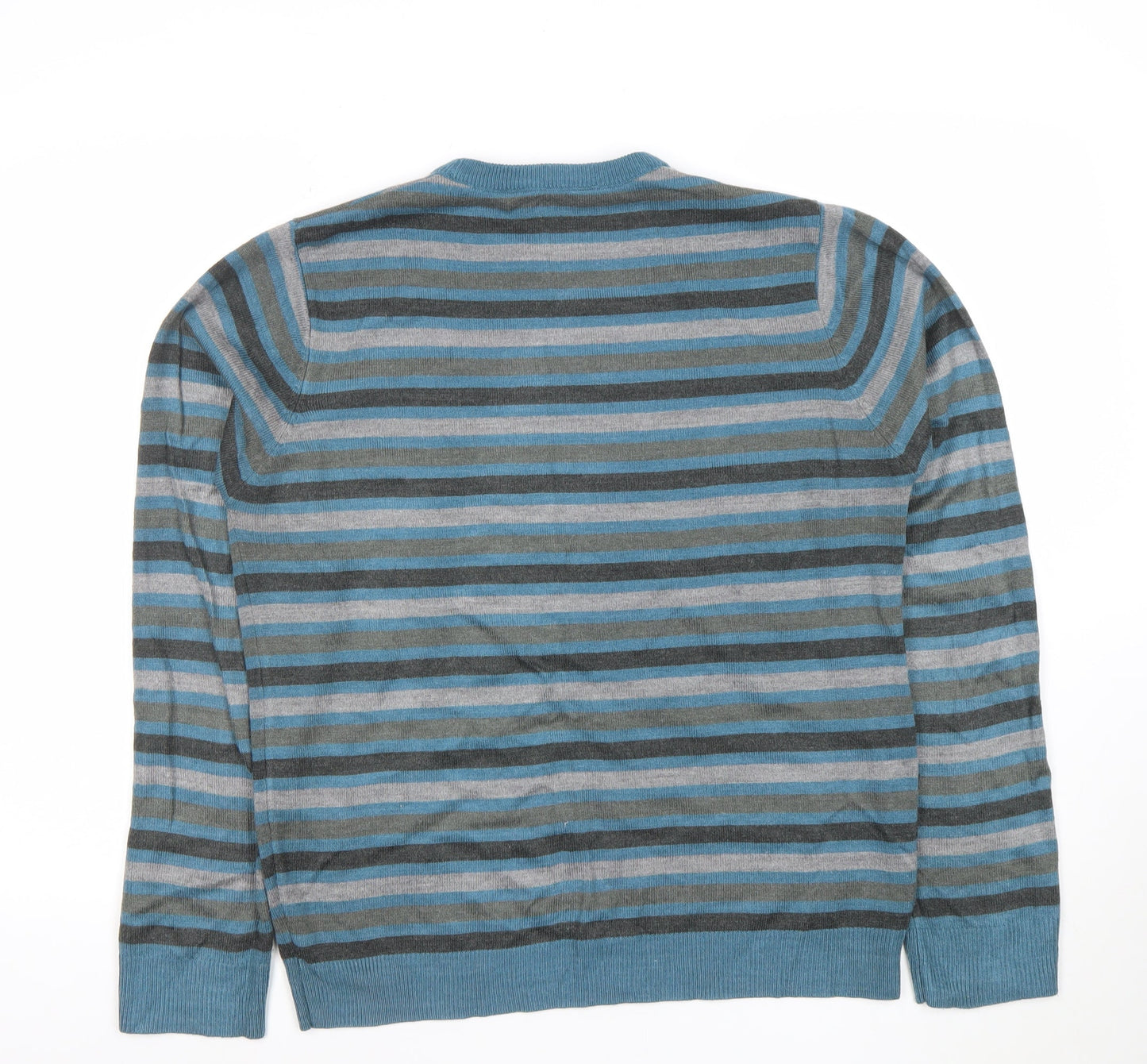 Cedar Wood State Men's Blue Striped Acrylic Pullover Jumper M