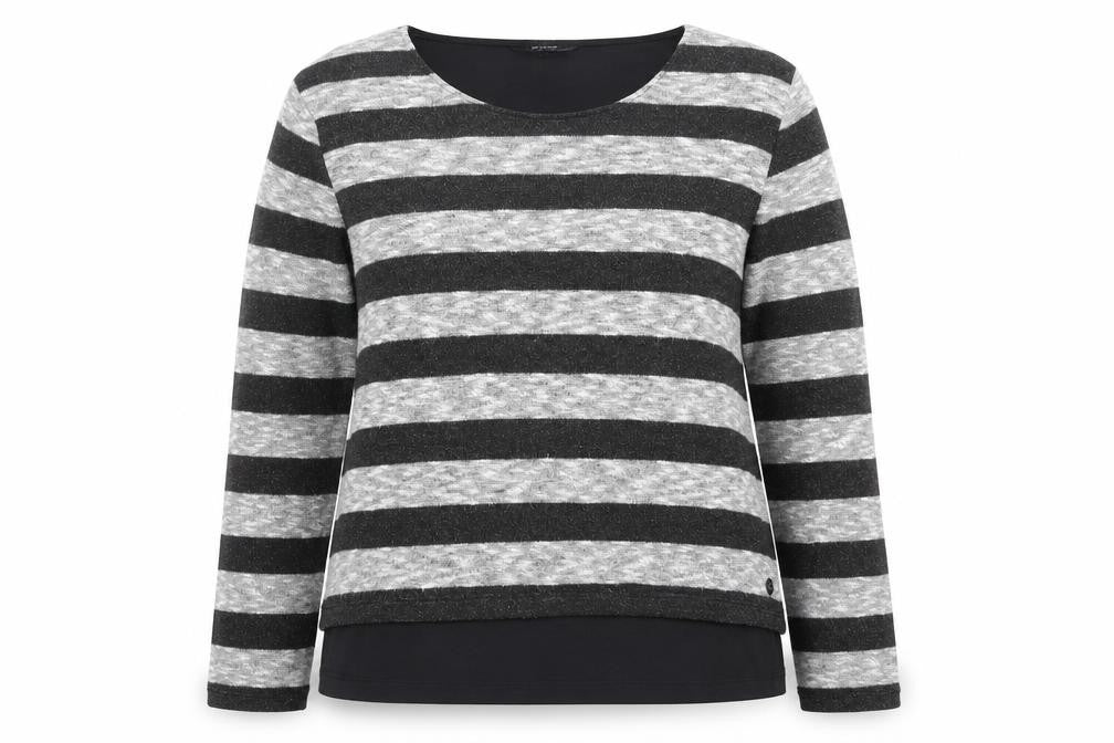 TIGI Women’s Grey Striped Pullover Jumper Size 14 Long Sleeve Knit