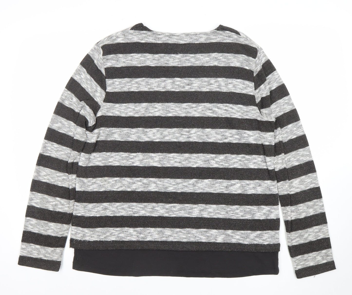 TIGI Women’s Grey Striped Pullover Jumper Size 14 Long Sleeve Knit