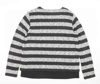 TIGI Women’s Grey Striped Pullover Jumper Size 14 Long Sleeve Knit
