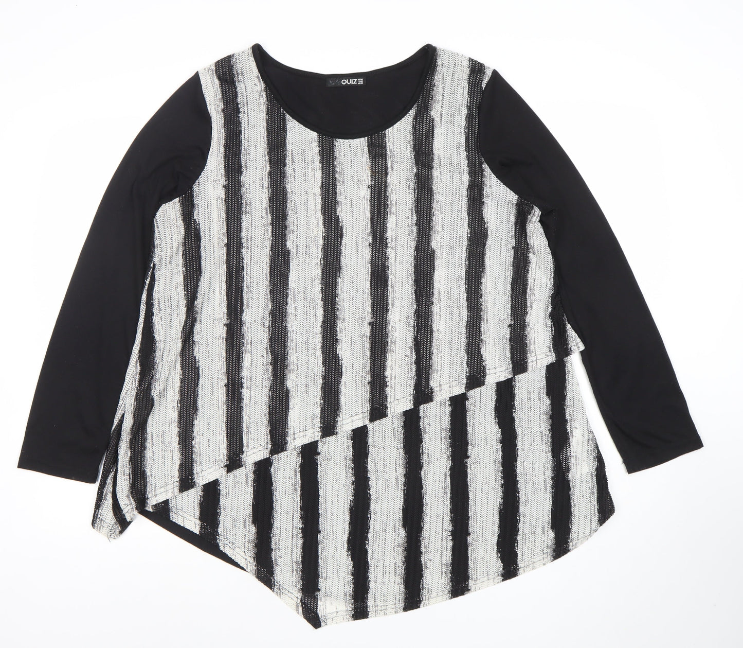 Quiz Womens Black Stripe Asymmetric Tunic Top Size 14
