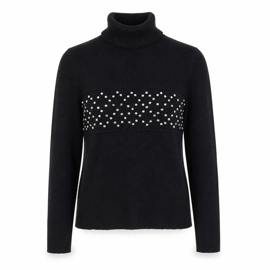 Topshop Women Black Roll Neck Beaded Lambswool Jumper Size 14