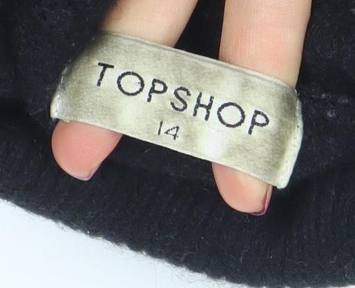 Topshop Women Black Roll Neck Beaded Lambswool Jumper Size 14