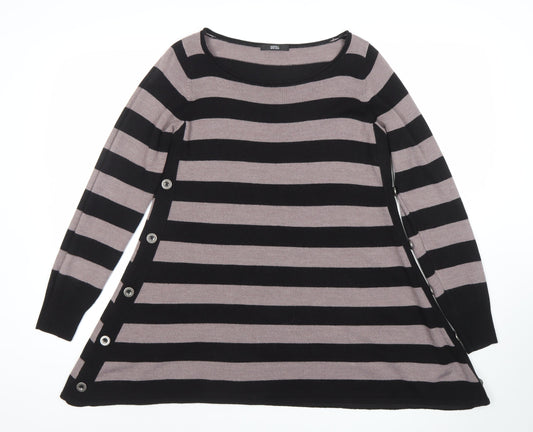 Marks and Spencer Womens Black Size 12 Striped Tunic Jumper