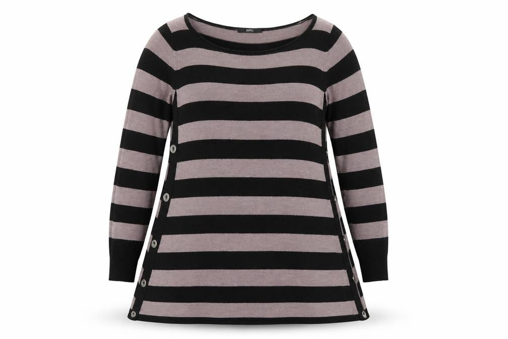 Marks & Spencer Womens Black Size 12 Striped Tunic Jumper
