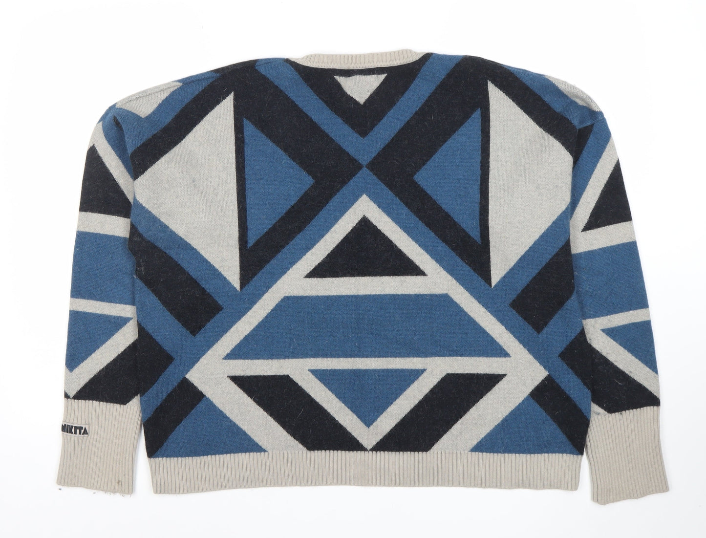 NIKITA Women's Blue Geometric Wool Angora Jumper Size M