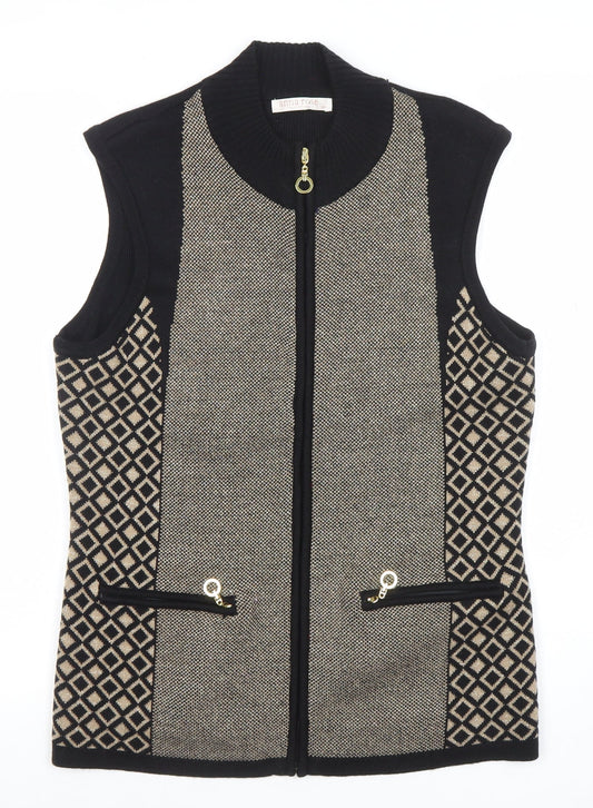 Anna Rose Women Black Waistcoat M Acrylic Knit Zip Front Patterned Vest