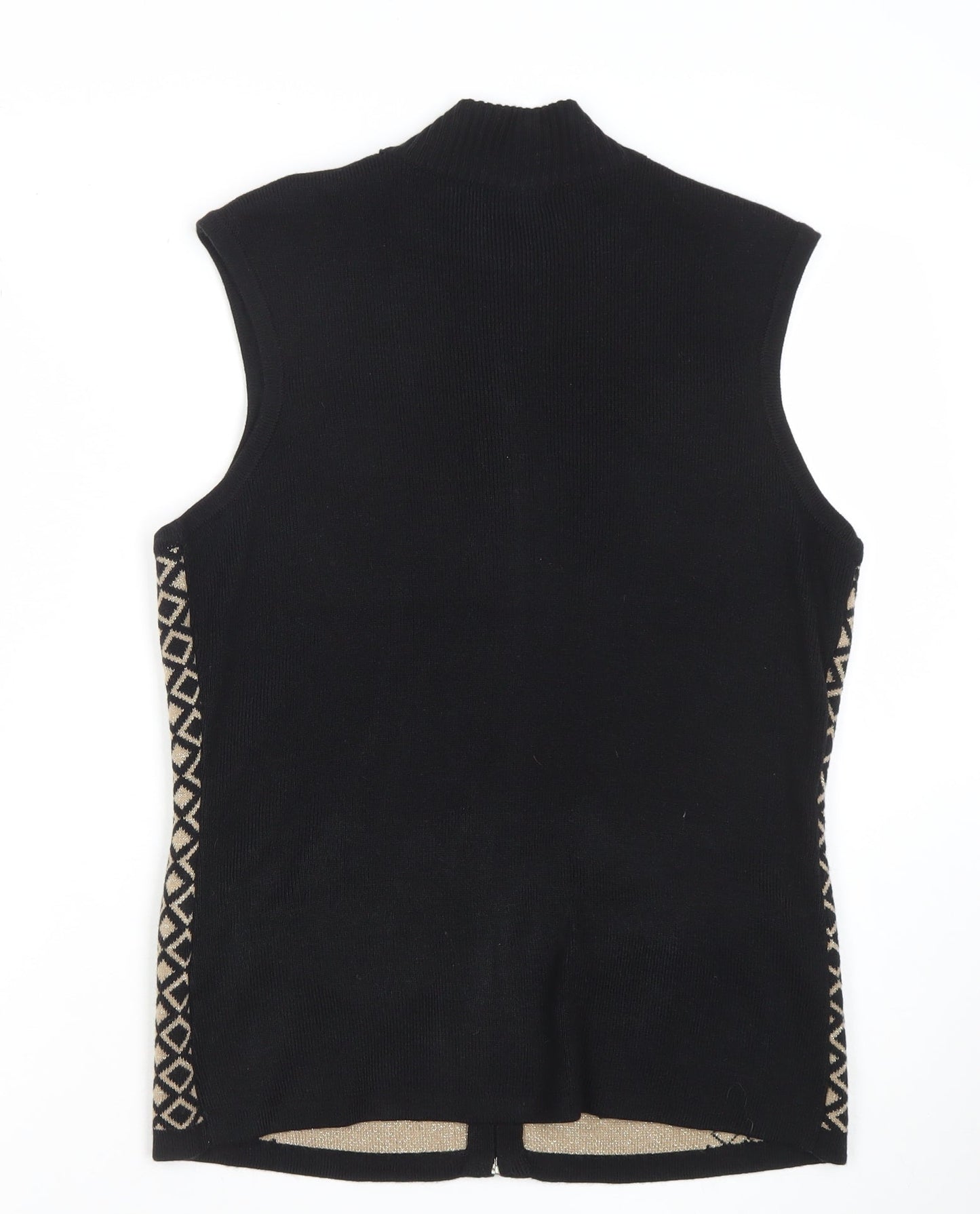 Anna Rose Women Black Waistcoat M Acrylic Knit Zip Front Patterned Vest