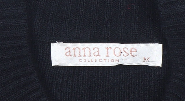Anna Rose Women Black Waistcoat M Acrylic Knit Zip Front Patterned Vest