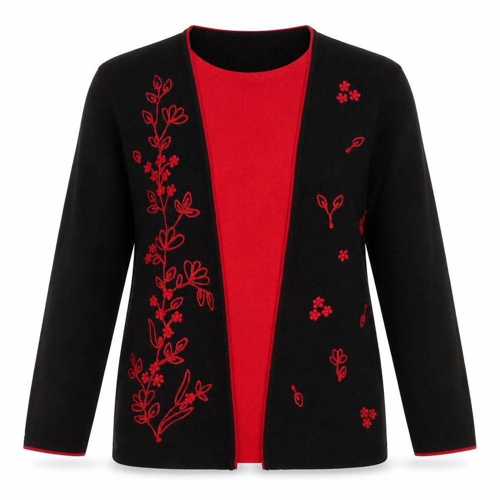 Akal Women's Black Floral Embroidered Cardigan S/M Acrylic Knit
