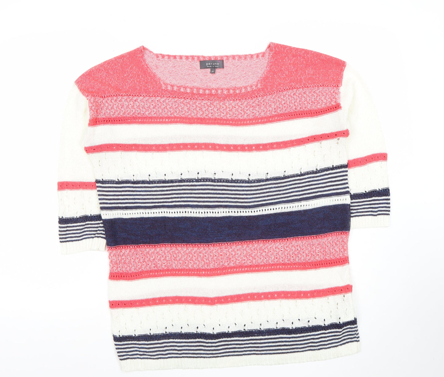 Marks and Spencer Per Una Women’s Multicoloured Striped 3/4 Sleeve Cotton Knit Jumper Size 14