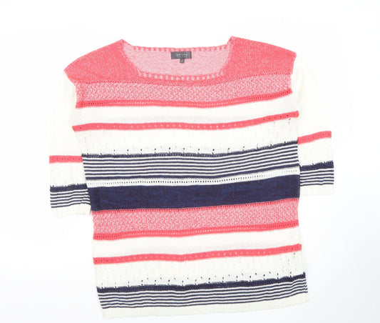 Marks and Spencer Per Una Women’s Multicoloured Striped 3/4 Sleeve Cotton Knit Jumper Size 14