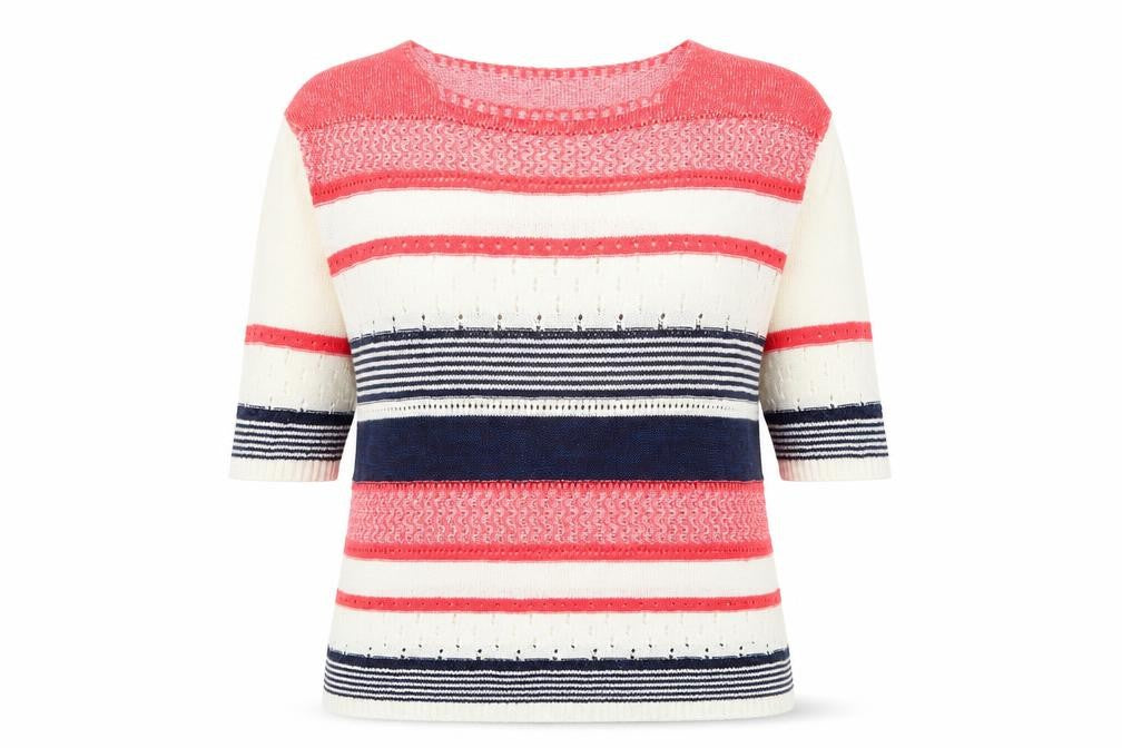 Marks & Spencer Per Una Women’s Multicoloured Striped 3/4 Sleeve Cotton Knit Jumper Size 14