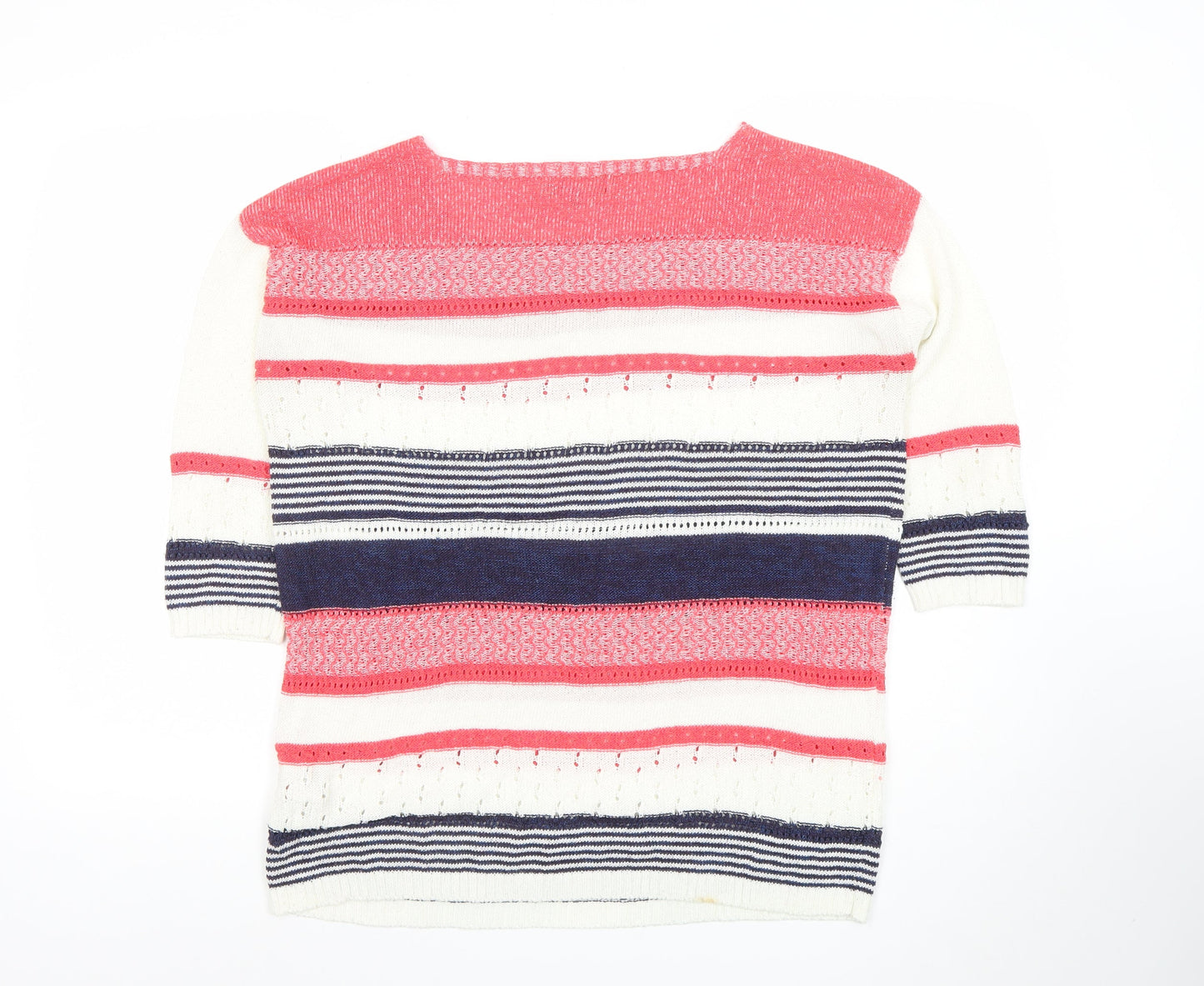 Marks and Spencer Per Una Women’s Multicoloured Striped 3/4 Sleeve Cotton Knit Jumper Size 14