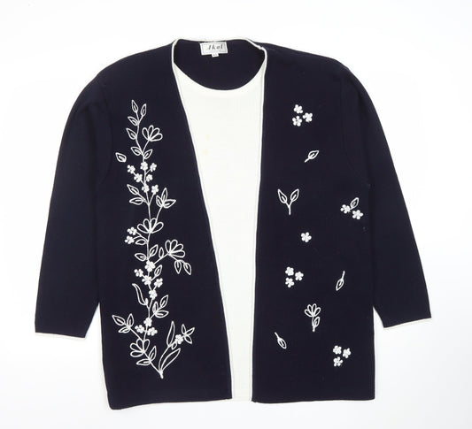 Akal Women's Multicoloured Embroidered Floral Open Knit Cardigan M