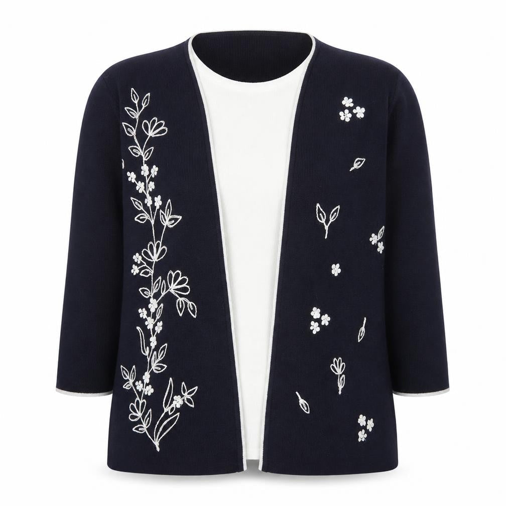 Akal Women's Multicoloured Embroidered Floral Open Knit Cardigan M