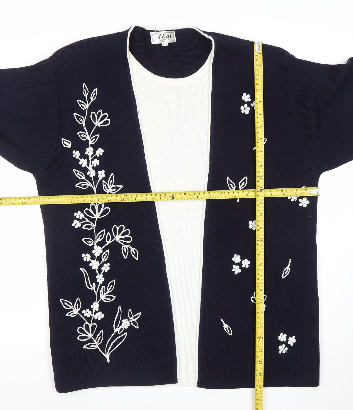 Akal Women's Multicoloured Embroidered Floral Open Knit Cardigan M