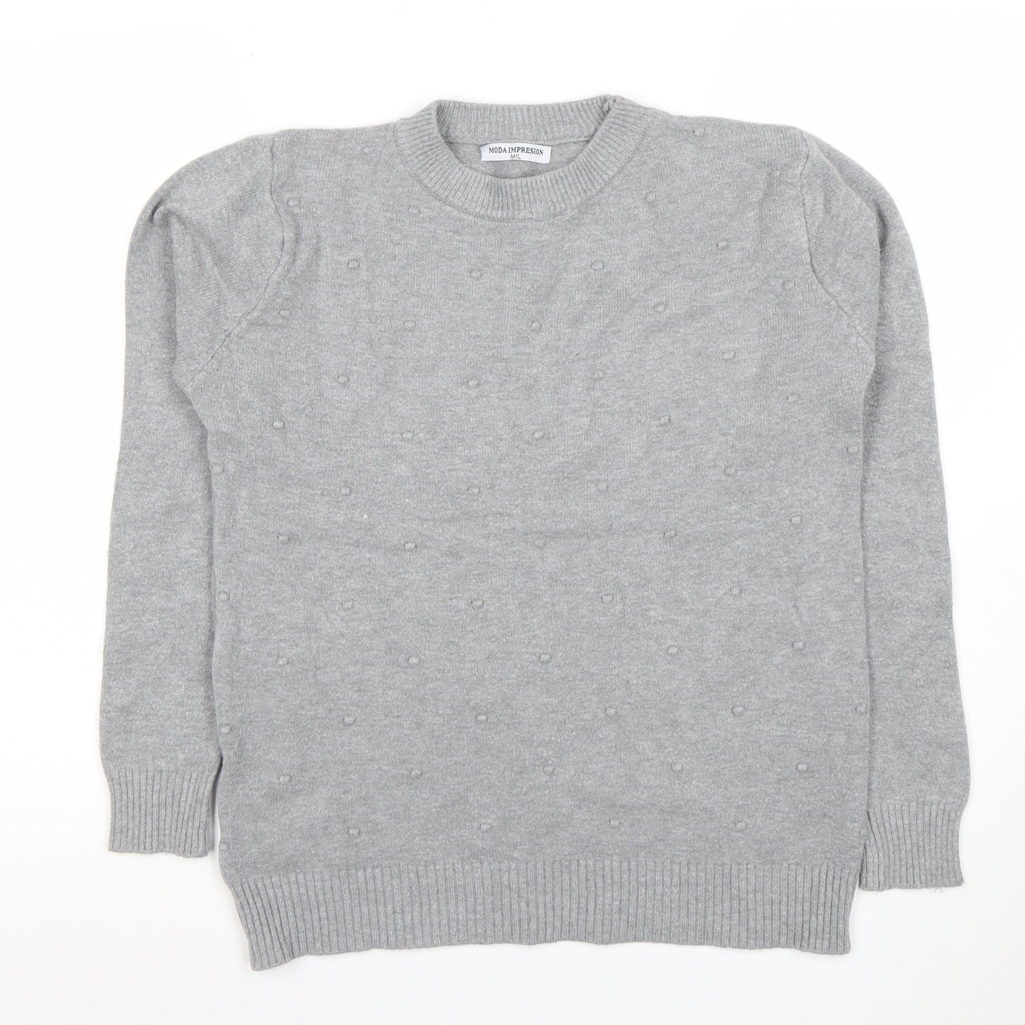 MODA IMPRESION Womens Grey Knit Crew Neck Pullover Jumper M