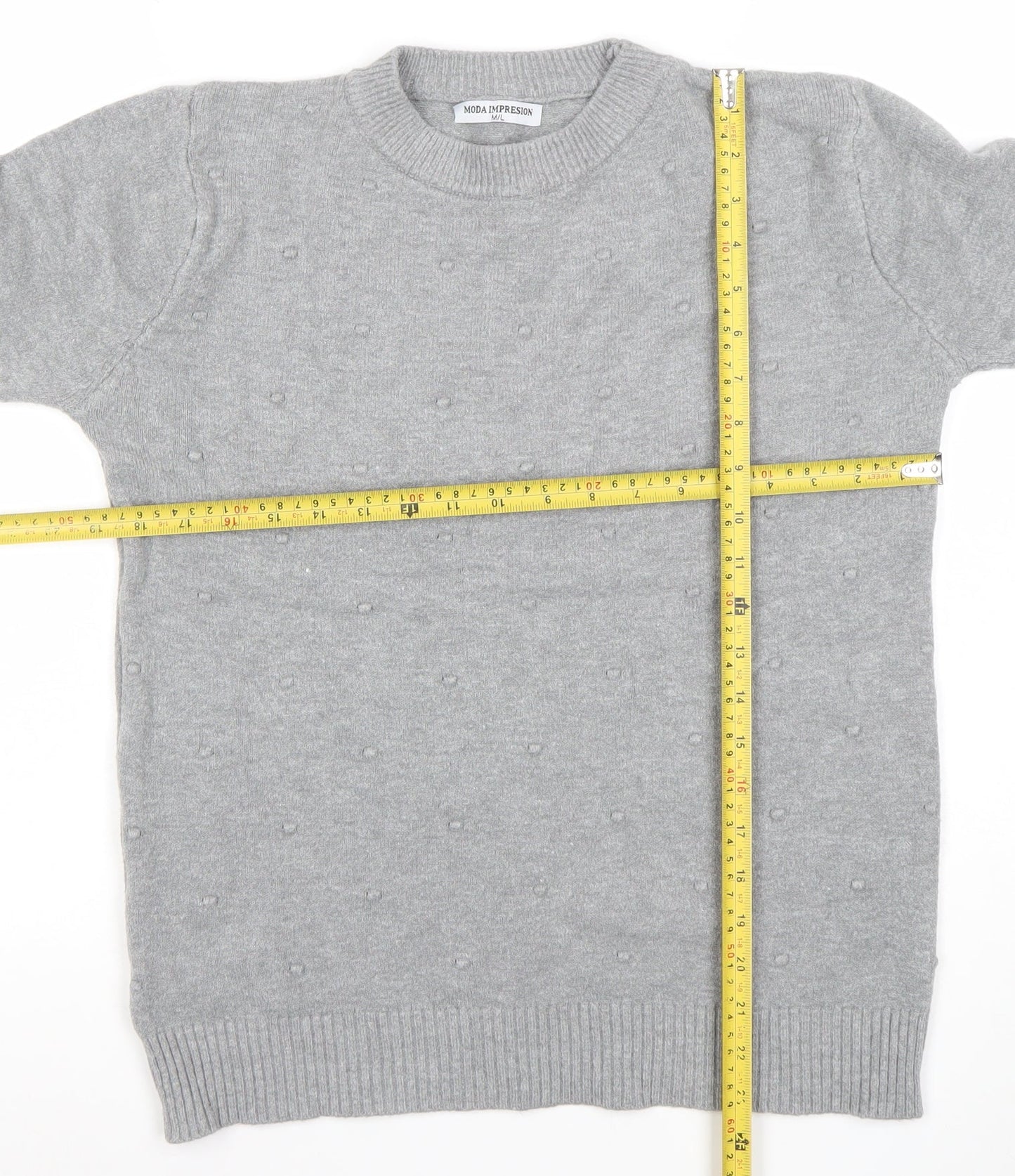 MODA IMPRESION Womens Grey Knit Crew Neck Pullover Jumper M